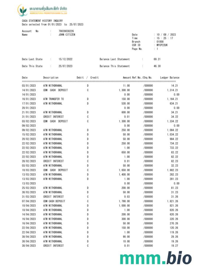 Kirgistan Commercial Bank of Kirgistan konto statement szablon Worda i PDF